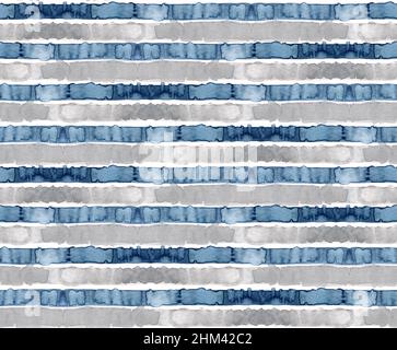 Aquarell-Muster aus grau und Indigo-Streifen Hintergrund, gestreift nahtlose Muster in blau und grau Farben auf weiß Stockfoto