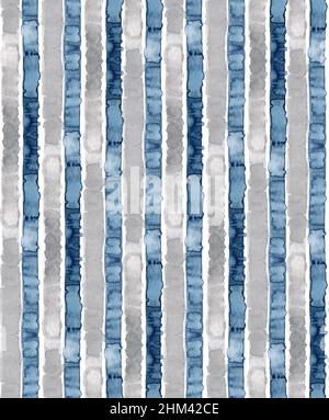 Aquarell-Muster aus grau und Indigo-Streifen Hintergrund, gestreift nahtlose Muster in blau und grau Farben auf weiß Stockfoto