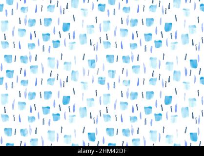 Handgezeichnete abstrakte blaue Farbe Aquarell nahtlose Muster als blaue und violette Pinselstriche, Punkte und Linien Stockfoto