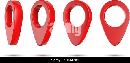 Roter Pin der Positionskarte. 3D Symbolsatz für Kartenzeiger. PIN-Symbole auf weißem Hintergrund isoliert. Vektordarstellung realistische Markierung Stock Vektor