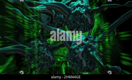 3D Illustration - Flurona, Doppelinfektion von Covid und Grippe. Mutiertes Coronavirus SARS-CoV-2. Stockfoto