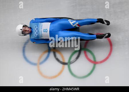 Yanqing, China. 07th. Februar 2022. Olympische Spiele, Rodeln, Einsitzer, Frauen, 1st laufen im National Sliding Center. Andrea Voetter aus Italien in Aktion. Quelle: Robert Michael/dpa-Zentralbild/dpa/Alamy Live News Stockfoto