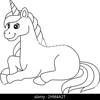 Einhorn Liegt Auf Der Cloud Coloring Page Isoliert Stock Vektor