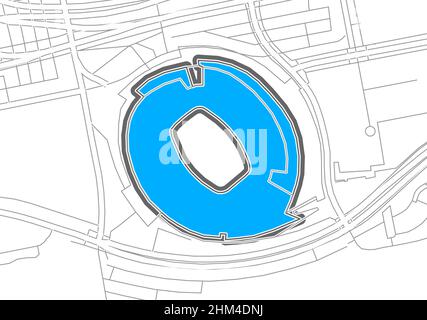 Cincinnati, American Football NHL Stadium, skizzieren Vektorkarte. Die Fußballstatiumkarte wurde mit weißen Flächen und Linien für Hauptstraßen, Seitenstraße, gezeichnet Stock Vektor