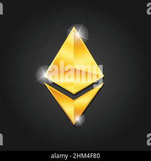 Goldenes glänzendes Ethereum Symbol Abzeichen Symbol Vektorbild. Goldene digitale Kryptowährung-Münze. Symbol für elektronische Finanzmittel. Stock Vektor