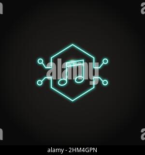Neon NFT-Musiksymbol im Line-Style. Nicht vertretbares Token- und Digital Art-Konzept. Vektorgrafik. Stock Vektor