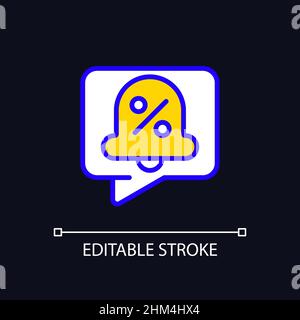 Verkaufs- und Rabattbenachrichtigungen Pixel perfekte RGB-Farbsymbol für dunkles Thema Stock Vektor