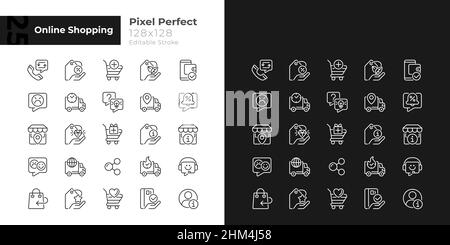Online Shopping Pixel perfekte lineare Symbole für den dunklen, hellen Modus Stock Vektor