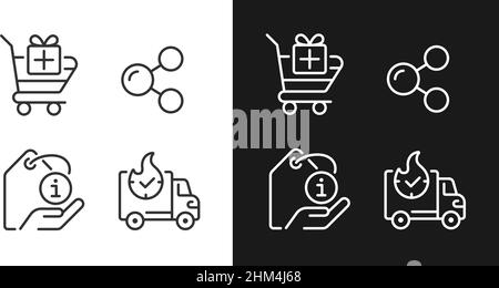 Kauf von Produkten im Internet Pixel perfekte lineare Symbole für den dunklen, hellen Modus eingestellt Stock Vektor