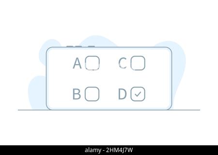 Online-Quiz. Telefon mit Online-Quiz-Formular-Checkliste auf dem Bildschirm Stock Vektor