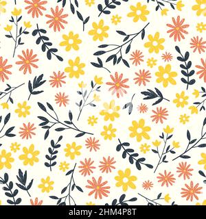 Niedliche handgezeichnete florale nahtlose Muster, schöne Gänseblümchen auf buntem Hintergrund, ideal für Textilien, Banner, Tapeten - Vektor-Design Stock Vektor