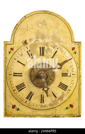 Echte ornamentale Uhr aus dem 17. Jahrhundert isoliert auf weißem Hintergrund Stockfoto