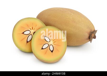 Sapodilla isoliert auf weißem Hintergrund mit Beschneidungspfad und voller Schärfentiefe Stockfoto