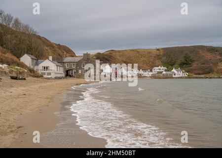 Das Dorf in Traeth Porthdinllaen auf der Halbinsel Llyn North Wales an einem Wintertag Stockfoto