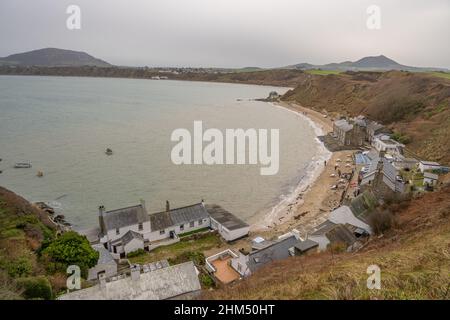 Das Dorf in Traeth Porthdinllaen auf der Halbinsel Llyn North Wales an einem Wintertag Stockfoto