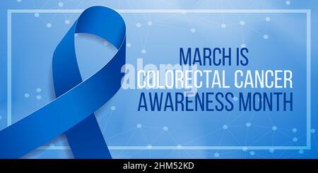 Konzept des Darmkrebs-Sensibilisierungsmonats. Bannervorlage mit blauem Band und Text. Vektorgrafik. Stock Vektor