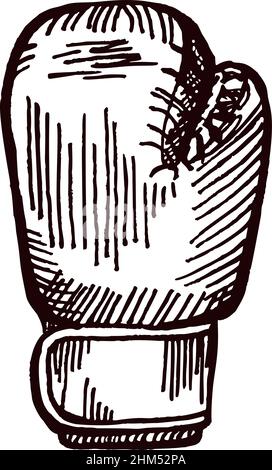 Boxhandschuhe zeichnen isoliert. Sportausrüstung für Boxen im handgezeichneten Stil. Design mit Gravur für Poster, Print, Buchillustration, Logo, Icon, ta Stock Vektor