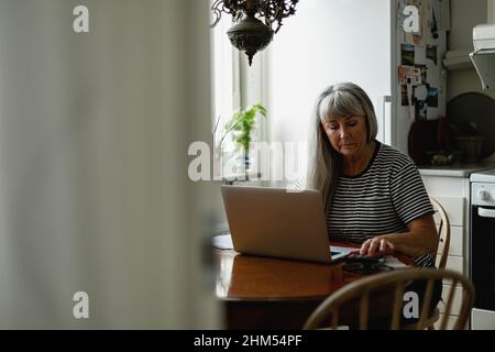 Ältere Frau mit laptop Stockfoto