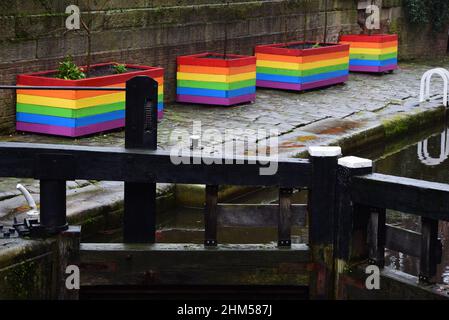 Rochdale Canal im Schwulendorf von Manchester Stockfoto