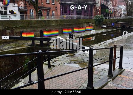 Rochdale Canal im Schwulendorf von Manchester Stockfoto