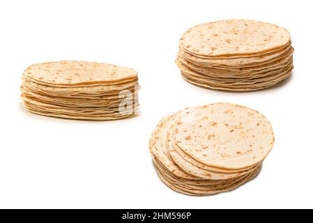 Pitta-Brot isoliert auf weißem Hintergrund. Draufsicht. Stockfoto