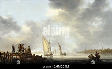 Ein Pier mit Blick auf Dordrecht vom niederländischen Maler des Goldenen Zeitalters, Aelbert Jacobszoon Cuyp (1620-1691), Öl auf Tafel, 1640s Stockfoto