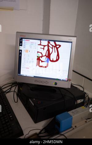 Laser-Holzdrucker bei Zaragoza MakerSpace, einer gemeinnützigen Vereinigung, die als Plattform dienen soll, um Projekte im Bereich tec zu erlernen und zu entwickeln Stockfoto