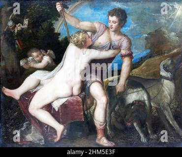 TIZIAN ((c 1488/9-1576) venezianischer Künstler. Sein Gemälde von Venus und Adonde (1554) Stockfoto