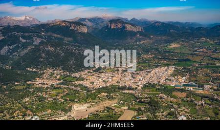 Luftaufnahme, Lloseta, Pla de na Tesa, Cabaneta (Sa), Mallorca, Balearen, Balearen, Balearen, Spanien, ESP, Europa, Vogelaugen, aeria Stockfoto