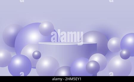 Leere Nachbildung mit Podien, Podesten oder Plattformen, Blasenformen auf violettem Hintergrund. Minimale Szene mit geometrischen Formen für das Produkt Stock Vektor