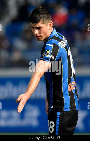 Bergamo, Italien. 06th. Februar 2022. Ruslan Malinovskyi von Atalanta BC reagiert während des Fußballspiels der Serie A zwischen Atalanta BC und Cagliari Calcio im Atleti Azzurri d'Italia-Stadion in Bergamo (Italien), 6th. Februar 2022. Foto Andrea Staccioli/Insidefoto Kredit: Insidefoto srl/Alamy Live News Stockfoto