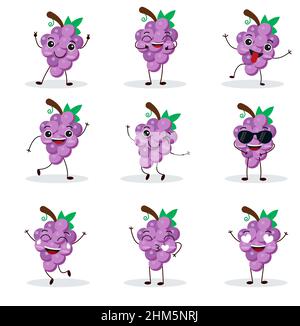 Niedlichen glücklichen Traubencharakter. Lustiges Obst-Emoticon im flachen Stil. eps 10 Stock Vektor