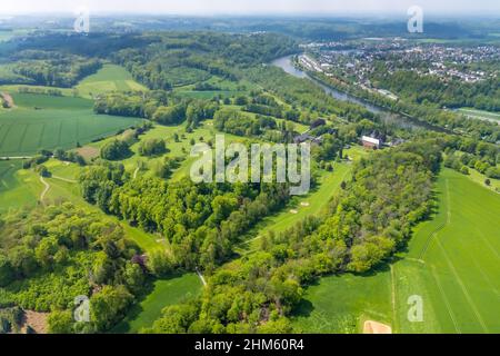 Luftaufnahme, Haus Oefte, Essener Golfclub, Kettwig, Essen, Ruhrgebiet, Nordrhein-Westfalen, Deutschland, DE, Europa, Golf, Golfplatz, Golfplatz, Gol Stockfoto