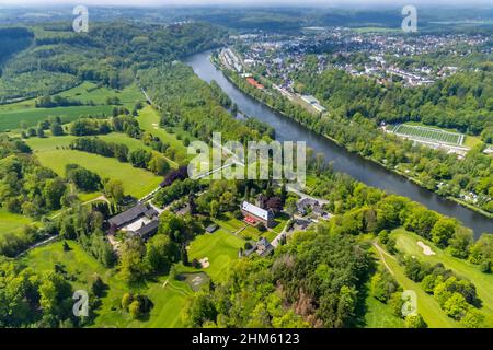 Luftaufnahme, Haus Oefte, Essener Golfclub, Kettwig, Essen, Ruhrgebiet, Nordrhein-Westfalen, Deutschland, DE, Europa, Golf, Golfplatz, Golfplatz, Gol Stockfoto