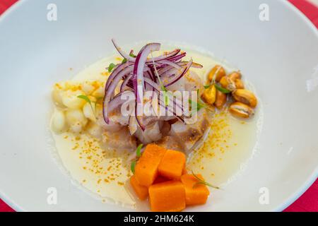 Appetitliche Meeresfrüchte-Ceviche, ein typisches Gericht aus Peru Stockfoto