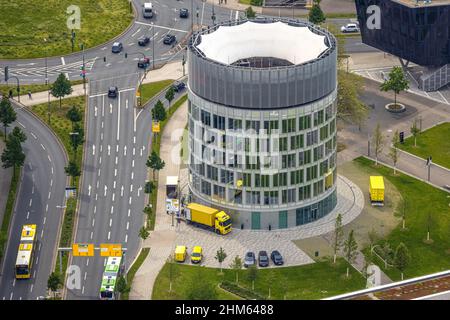 Luftaufnahme, Firmenzentrale Funke Mediengruppe, Jakob-Funke-Platz 1, Westviertel, Essen, Ruhrgebiet, Nordrhein-Westfalen, Deutschland, DE, entwickeln Stockfoto