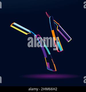 Abstrakter Vintage Barber Metallrasierer mit scharfer Klinge, gerade Rasierklinge aus bunten Farben. Farbige Zeichnung. Vektordarstellung von Farben Stock Vektor