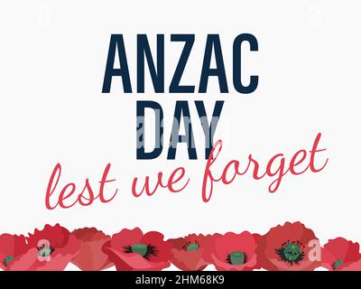 Australien Memorial Day Karte. Gedenktag-Banner mit Mohnblumen. Anzac Tag Stock Vektor