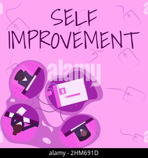 Schild mit der Anzeige „Selbstverbesserung“. Geschäftsprozess, bei dem Sie sich zu einem besseren oder kenntnisfähigeren Kollegen machen, der Office Meeting Sharing hat Stockfoto