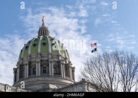 Außenansicht des Kapitolgebäudes von Pennsylvania in Harrisburg, Pennsylvania Stockfoto