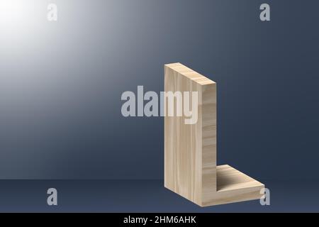 3D Buchstabe L Illustration in Natursperrholz auf hellgrauem Hintergrund Stockfoto