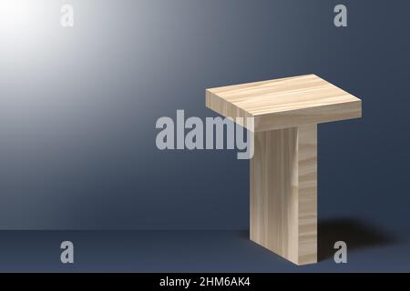 3D Buchstabe T Abbildung in natürlichem Sperrholz auf leuchtender grauer Hintergrund Stockfoto