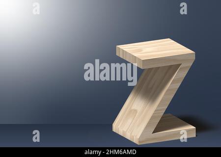 3D Buchstabe Z Abbildung in Natursperrholz auf hellgrauem Hintergrund Stockfoto