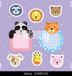 Cute Animals Planer setzen Notizen Stock Vektor