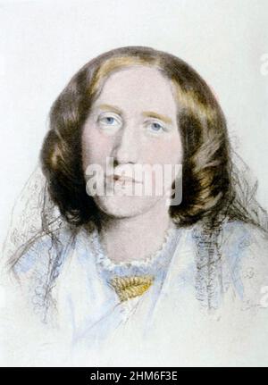 Ein Porträt des englischen Schriftstellers George Eliot, das die Nom de Plume von Mary Ann Evans war, von 1864, als sie 45 war.Porträt von Frederick William Burton. Stockfoto