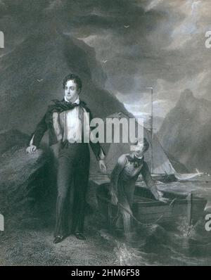 Ein Porträt des englischen Dichters Lord Byron (voller Name George Gordon Byron, 6th Baron Byron) im Alter von 19 Jahren. Stockfoto