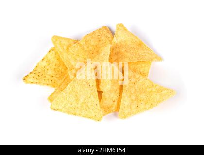 mexikanische Nachos Chips auf weißem Hintergrund Stockfoto