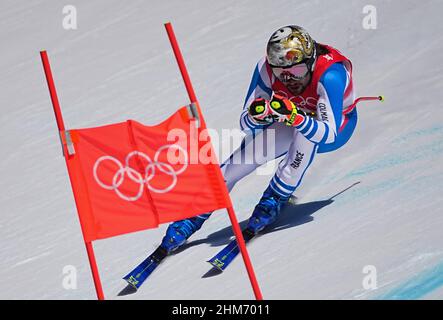 Yanqing, China. 08th. Februar 2022. Olympische Spiele, Ski alpin, Super G, Männer im Nationalen Alpinen Ski-Zentrum. Matthieu Bailet in Aktion. Quelle: Michael Kappeler/dpa/Alamy Live News Stockfoto