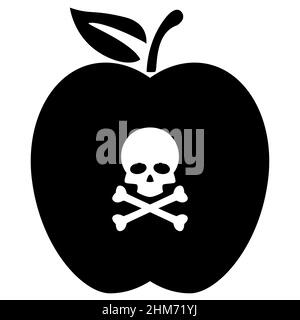 apfel mit Totenkopf-Symbol auf weißem Hintergrund. Frisches Apfelschild. Flacher Stil. Stockfoto