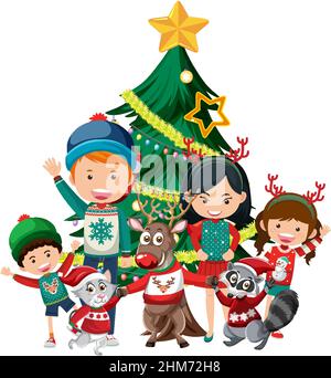 Glückliche Familie in Weihnachten Thema Illustration Stock Vektor